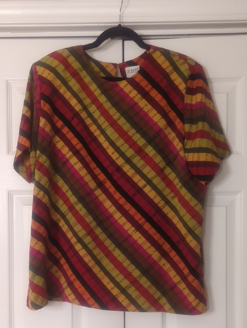 80s Liz Baker multicolor Diagonal Stripe Short-Sleeve Shirt - Yellow/Orange/Pink
